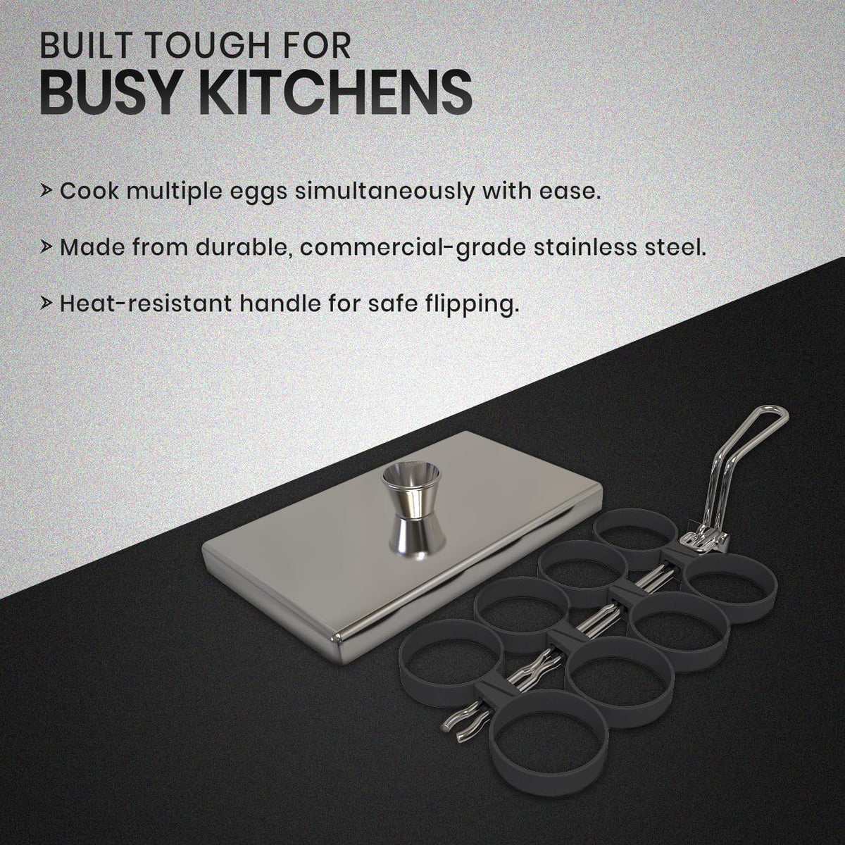 Rattleware Stainless Steel Egg Rings - Commercial-Grade, Even Cooking, Heat-Resistant Handle, Ideal for Frying Eggs - Durable & Trusted by Professional Chefs Worldwide (8 Ring Set)