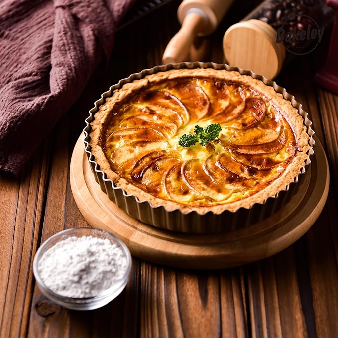 8-Inch Non-Stick Round Tart Pan with Removable Loose Bottom, Quiche Pan for Oven Baking (Champagne Gold)