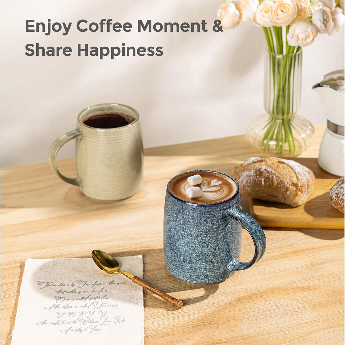 GBHOME Large Ceramic Coffee Mugs Set of 6, 18oz Handmade Stoneware Coffee Mugs Set for Latte/Cappuccino/Hot Cocoa, Dishwasher & Microwave Safe, Multi-Color