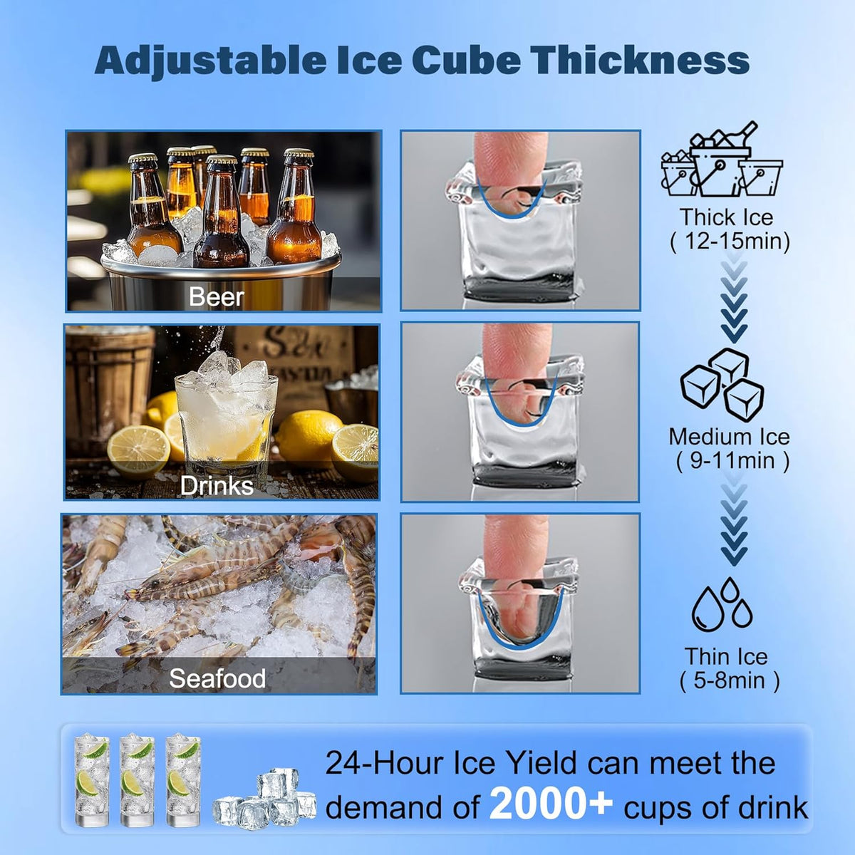 Commercial Ice Maker Machine, 500 lbs/24H with 132 lbs Storage Bin, 162 Ice Cubes in 6–20 Mins, Self-Cleaning, Stainless Steel Large Undercounter/Freestanding Ice Maker for Home, Bar, Restaurant