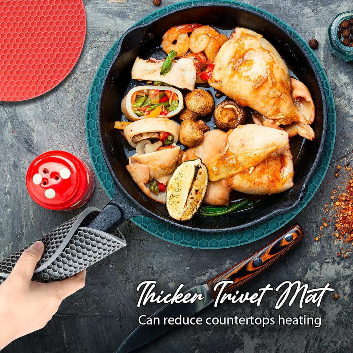 Joyhalo Trivets for Hot Dishes - Hot Pads for Kitchen, Silicone Pot Holders for Hot Pots and Pans, Silicone Mats for Kitchen Countertops, Table, Flexible Easy to Wash and Dry, Green