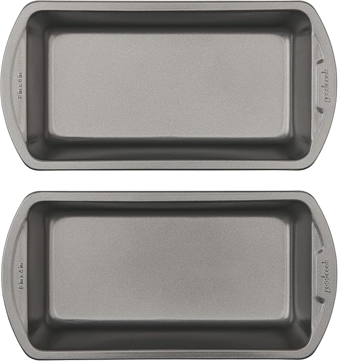 GoodCook Nonstick Loaf Pan 8 x 4-Inch Heavy-Duty Steel Bakeware with Easy-Clean Non-Stick Coating, Oven & Dishwasher Safe Pan for Meatloaf Breads Lasagnas Casseroles & More, Set of 2, Gray