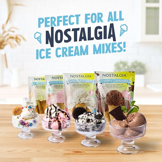 Nostalgia Electric Ice Cream Maker – Parlor Style, Old Fashioned Soft Serve Ice Cream Machine Makes Frozen Yogurt or Gelato in Minutes - Fun Kitchen Appliance – Blue & White - 6 Quart