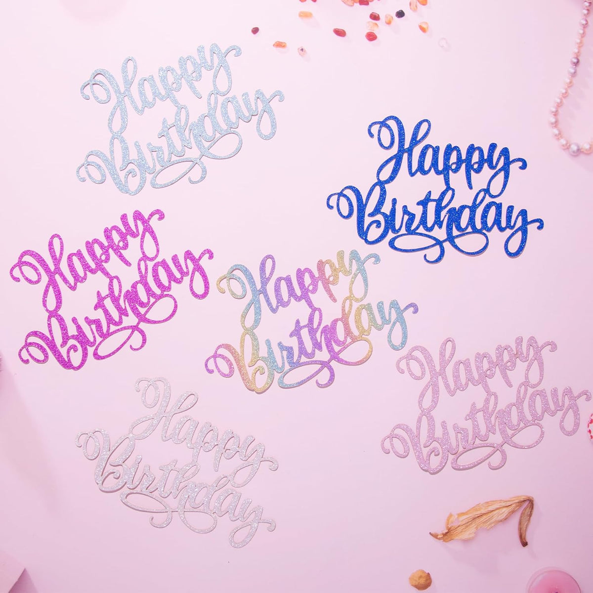 Happy Birthday Cake Toppers 9 Inch Glitter Happy Birthday Cake Pick for Birthday Anniversary Theme Party Cake Decorations Supplies - Litht Blue
