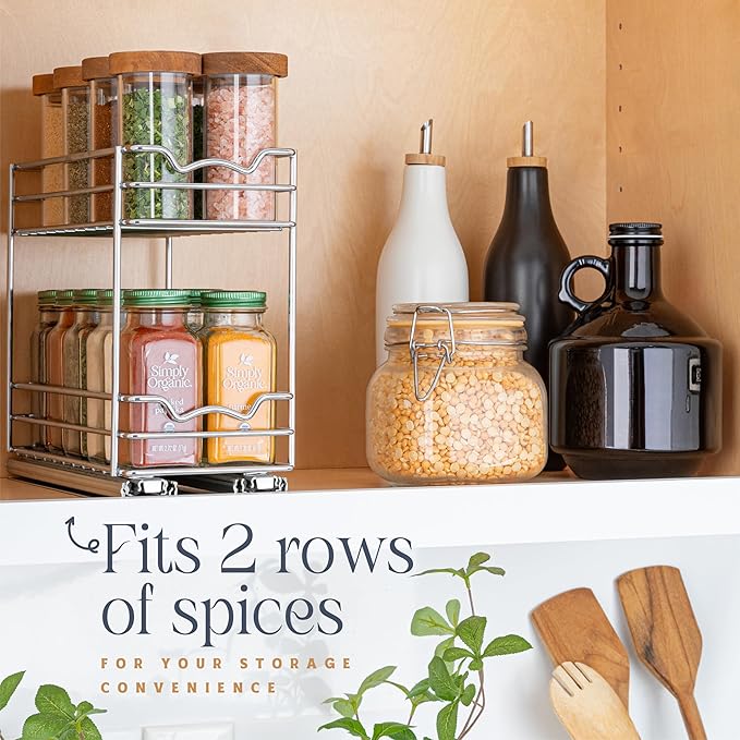 Pull Out Cabinet Organizer for Spices, Cans - Heavy Duty with Lifetime Limited Warranty- Pull Out Spice Rack- Cabinet Pull Out Shelf for Cans,Dishes, Etc, 4-1/2"W x 10-3/8"D x 8-7/8H, Chrome