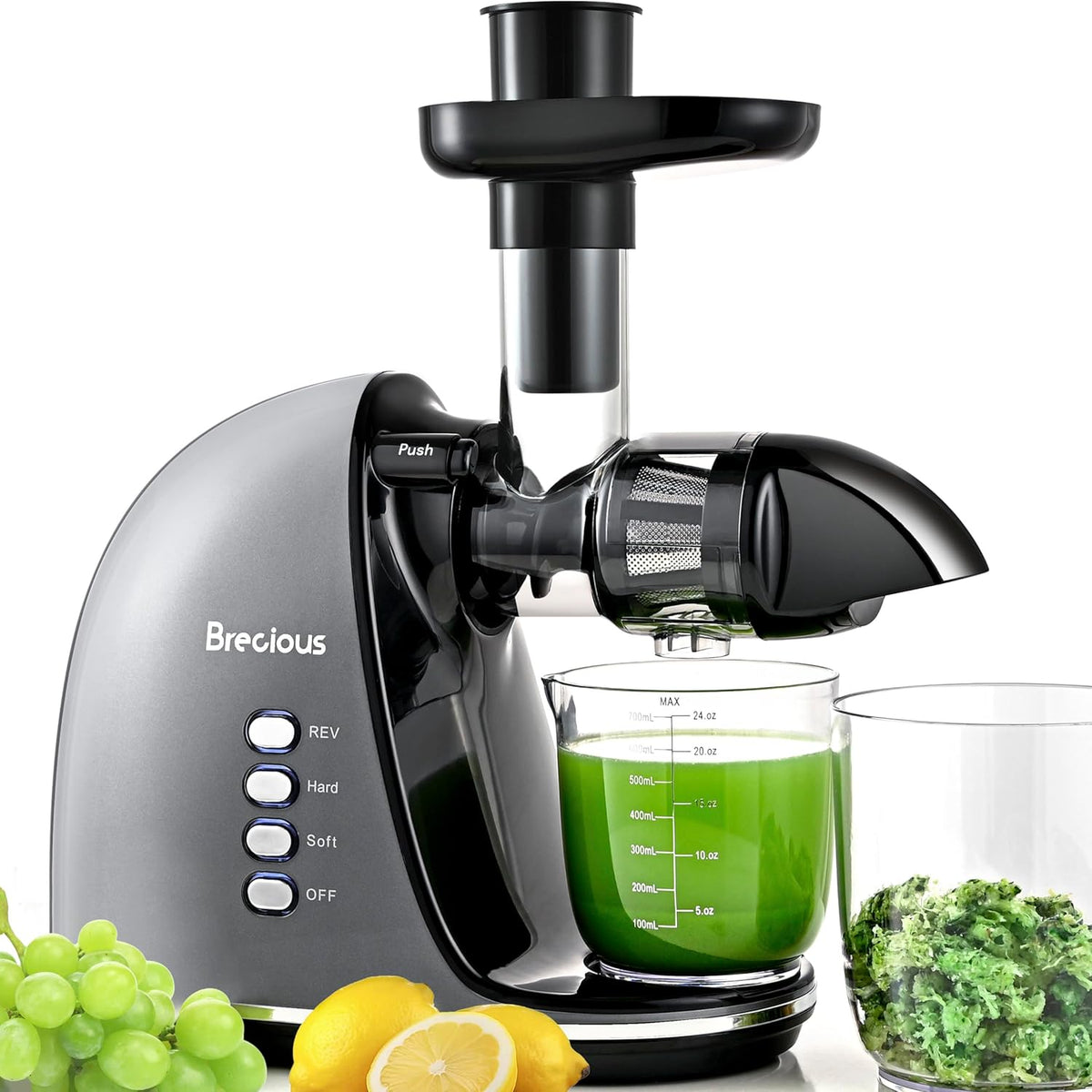 Slow Masticating Juicer,Brecious Cold Press Juicers with 2 Speed Modes & Quiet Motor,Juicers Machines Vegetable and Fruit with Reverse Function,Celery Juicer,BPA-Free,Easy to Clean (Silver)
