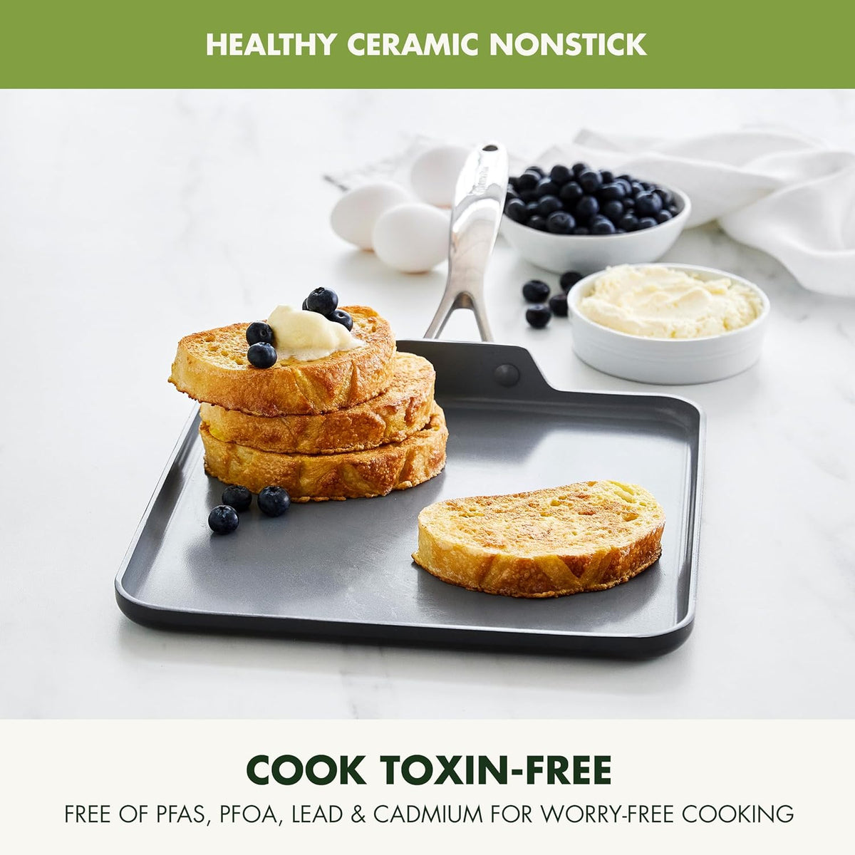 GreenPan Valencia Pro Hard Anodized Healthy Ceramic Nonstick 11" Griddle Pan, PFAS-Free, Induction, Dishwasher Safe, Oven Safe, Gray
