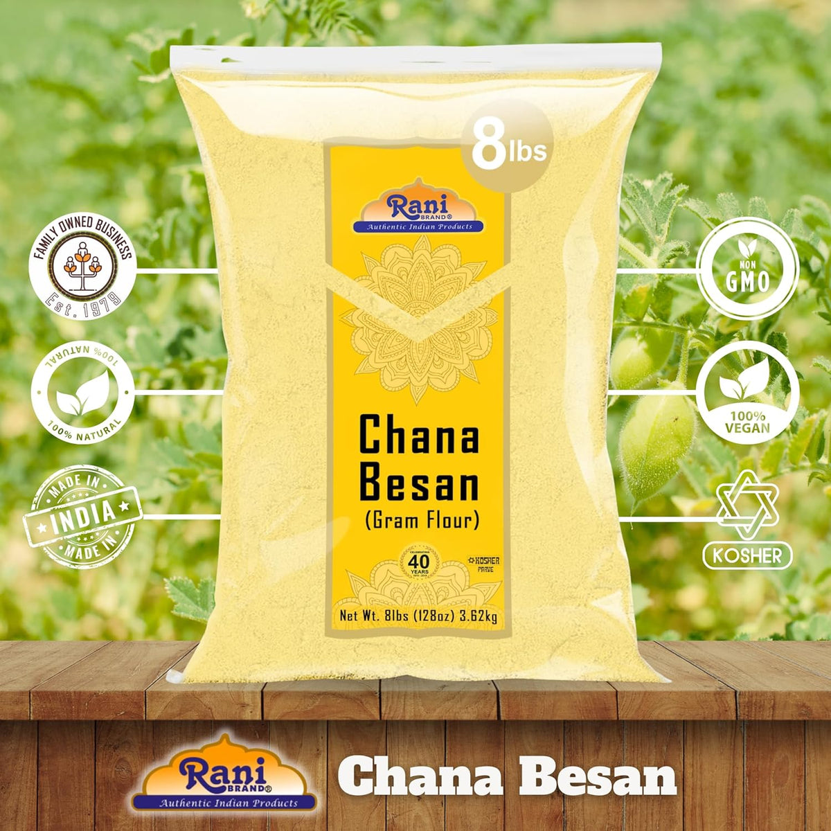 Rani Chana Besan (Chickpeas Flour, Gram) 128oz (8lbs) 3.63kg Bulk ~ All Natural | Vegan | Gluten Friendly | NON-GMO | Kosher | Indian Origin