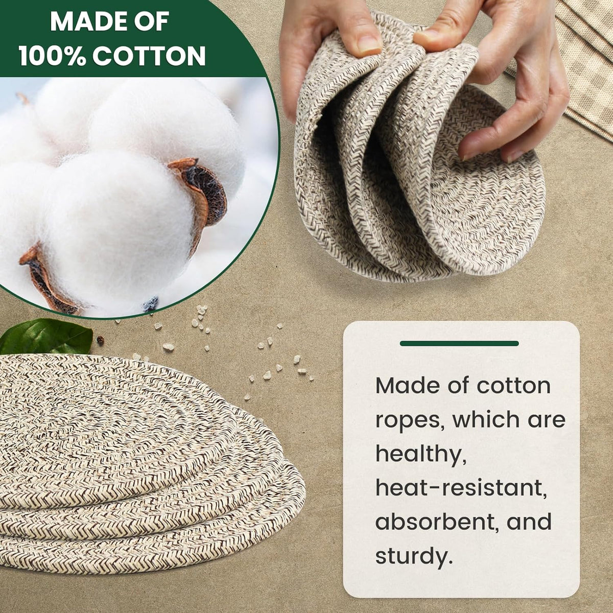 RIOOP 7 Inches Trivets for Hot Dishes, Pots and Pans with Storage Basket, 4 Heat Resistant Large Coaster for Kitchen, Hot Pads Mats for Countertops Table Kitchen Essentials Farmhouse Halloween Decor