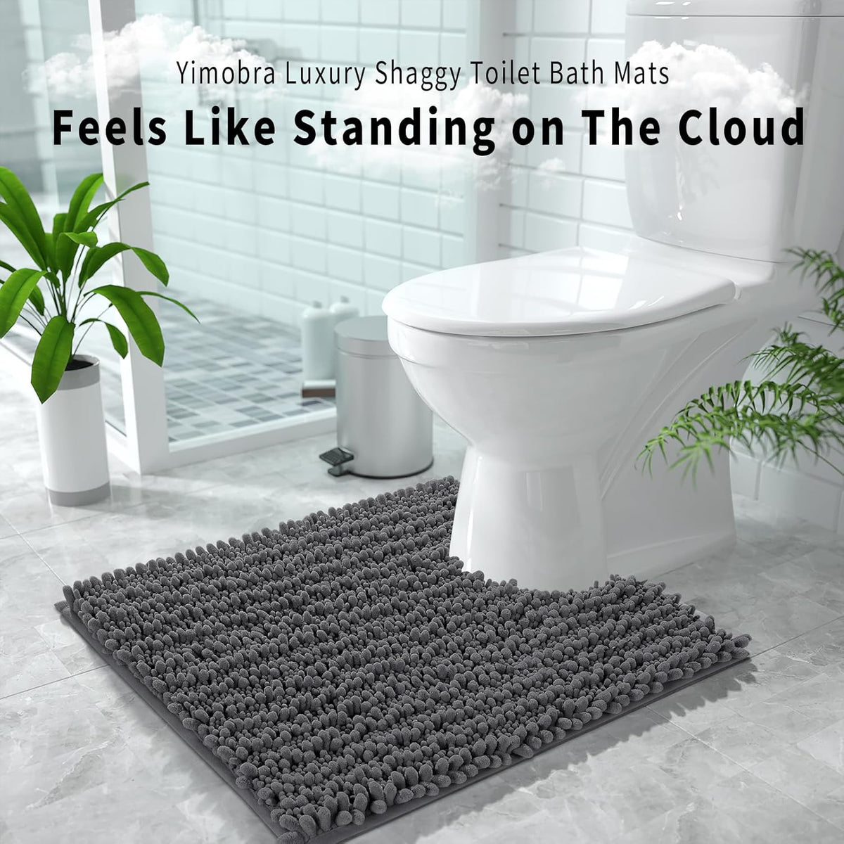 Yimobra Toilet Rug U Shaped Washable 24x20 Inch - Ultra Soft Absorbent Chenille Bath Rugs for Toilet, Quick Dry & Machine Washable, Non Slip Contour Bathroom Mat, Dark Gray