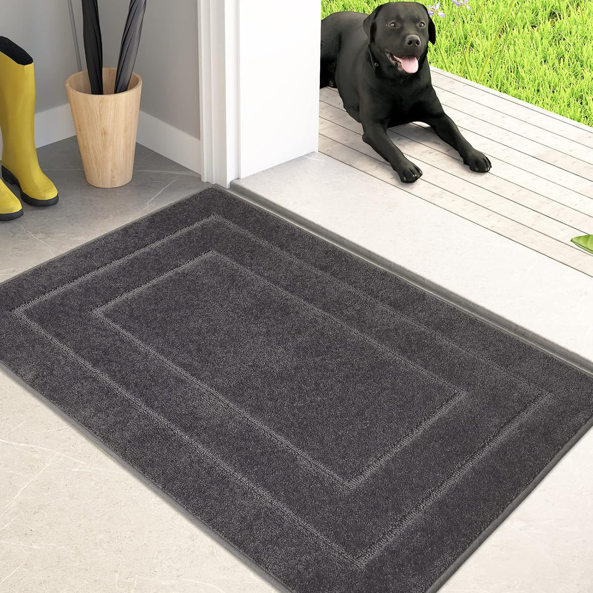 PURRUGS Dirt Trapping Door Mat 20in x 31.5in, Non-Slip/Skid Machine Washable Entryway Rug, Dog Doormat, Super Absorbent Welcome Mat for Muddy Wet Shoes and Paws, Grey
