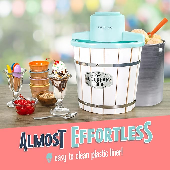 Nostalgia Electric Ice Cream Maker – Parlor Style, Old Fashioned Soft Serve Ice Cream Machine Makes Frozen Yogurt or Gelato in Minutes - Fun Kitchen Appliance – White - 4 Quart