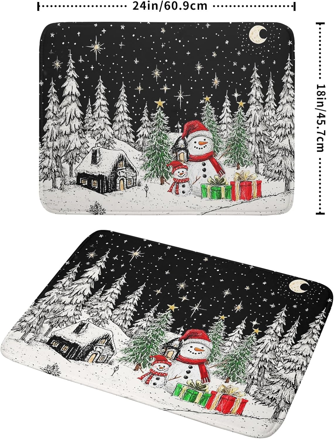 Winter Snowman Dish Drying Mat 24 X 18 in Black Microfiber Dish Pad Absorbent Holiday Kitchen Accessories