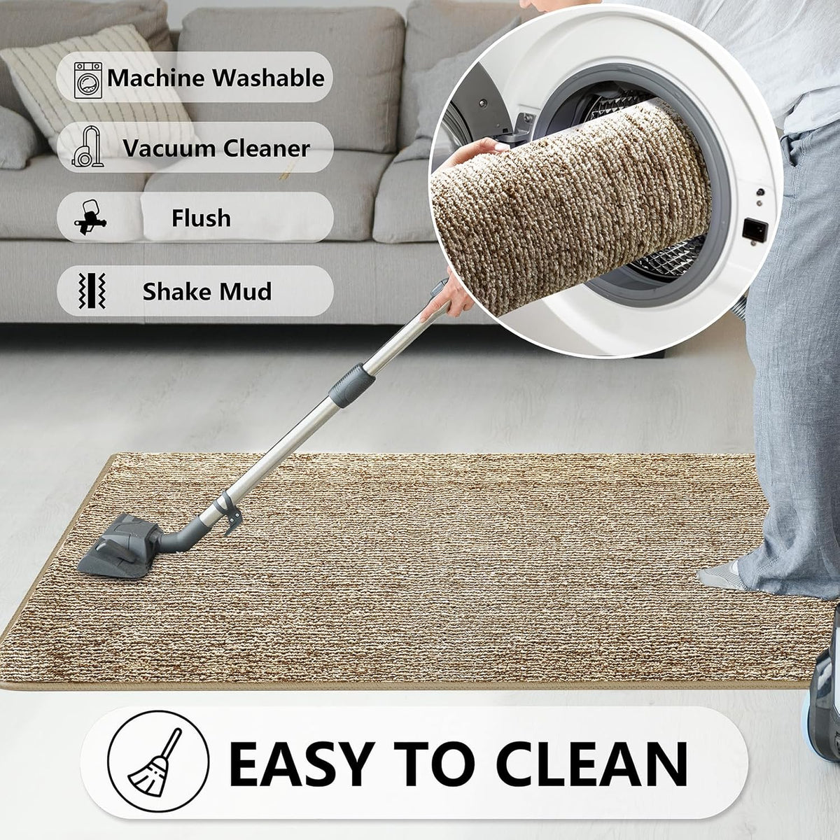 REFETONE Indoor Doormat, Front Door Mat 20"x32" Absorbent Rubber Backing Non Slip Back Door Mats, Washable Low-Profile Inside Floor Mat Door Rugs for Entryway, Resist Dirt Mud Mat for Dogs, Coffee
