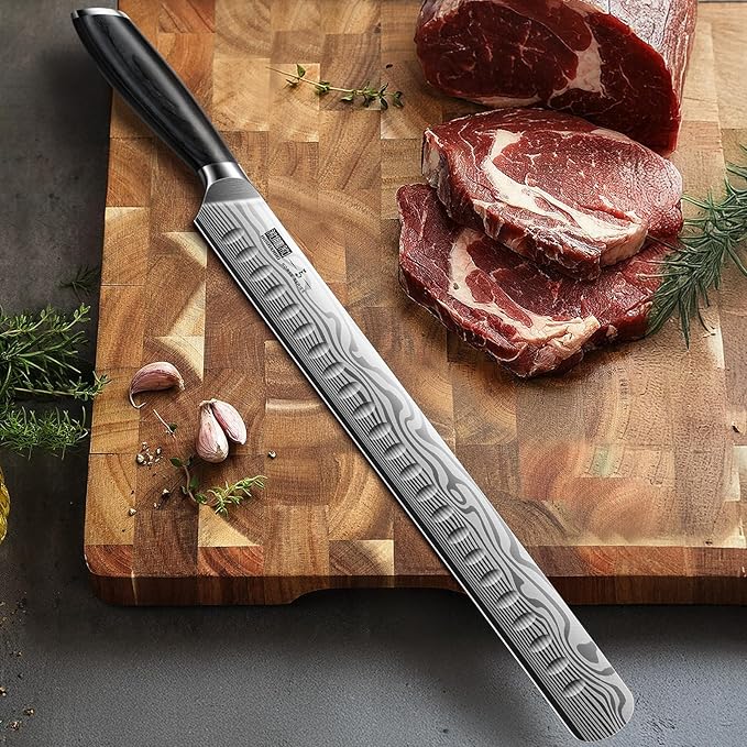 HOSHANHO 12 Inch Carving Knife, Razor Sharp Brisket Knife with Pakkawood Handle, Japanese High Carbon Powder Steel Slicing Knives for BBQ Brisket Turkey Ham Rib Roast
