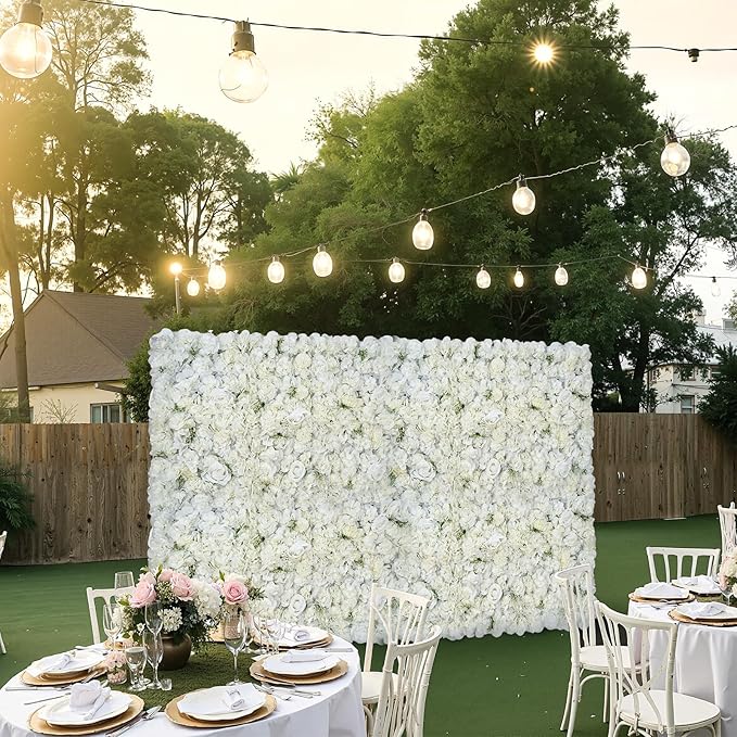 VEVOR 3D Flower Wall Panel, 24 PCS 15 x 15 inch, Artificial Floral Wall Background Mesh Backing Mat,Seamless Design&Easy Installation for Wedding Valentines Day Home Baby Party Backdrop Decor,White
