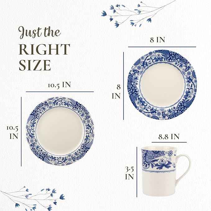 Spode Blue Italian Brocato 12 Piece Dinnerware Set | Service for 4 | Dinner Plate, Salad Plate, and Mug | Made of Fine Earthenware | Microwave and Dishwasher Safe