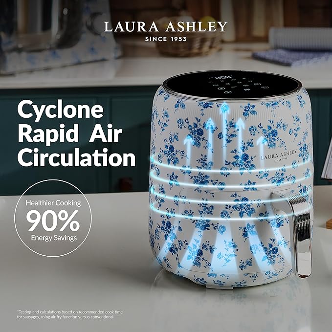 Laura Ashley Digital 9-in-1 Large Air Fryer 4.75 Quarts | Beautiful Air Fryer with China Rose Floral Print | Compact Airfryer with Rapid Air Technology for Healthy & Energy-Efficient Cooking