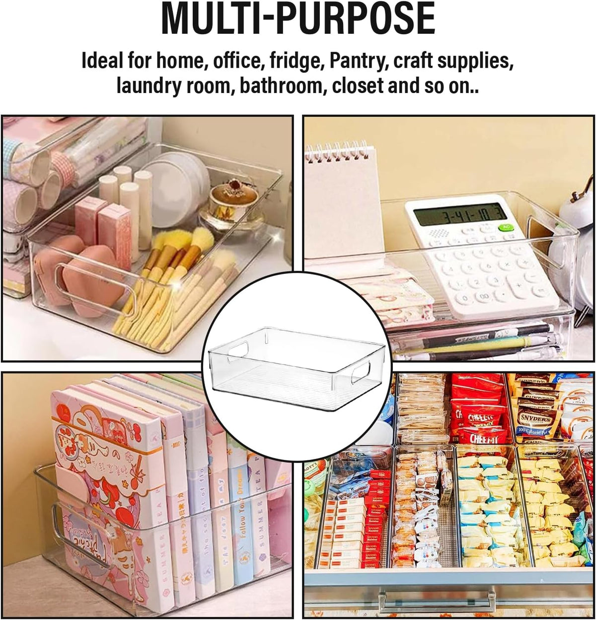 Clear Plastic Storage Bins, Pantry Organizers and Storage or Kitchen Organization and Storage Containers Bins for Organizing, Fridge, Freezer, Bathroom, Pantries, Refrigerator, Cabinet Organizer Bin