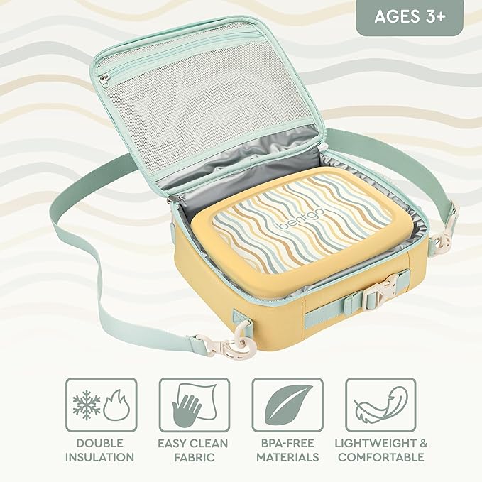 Bentgo Kids Lunch Bag (Whimsy & Wonder Collection) - Durable, Double-Insulated Lunch Bag for Kids 3+; Holds Lunch Box/Water Bottle/Snacks; Water-Resistant Fabric & Zip Pockets (Wavy)