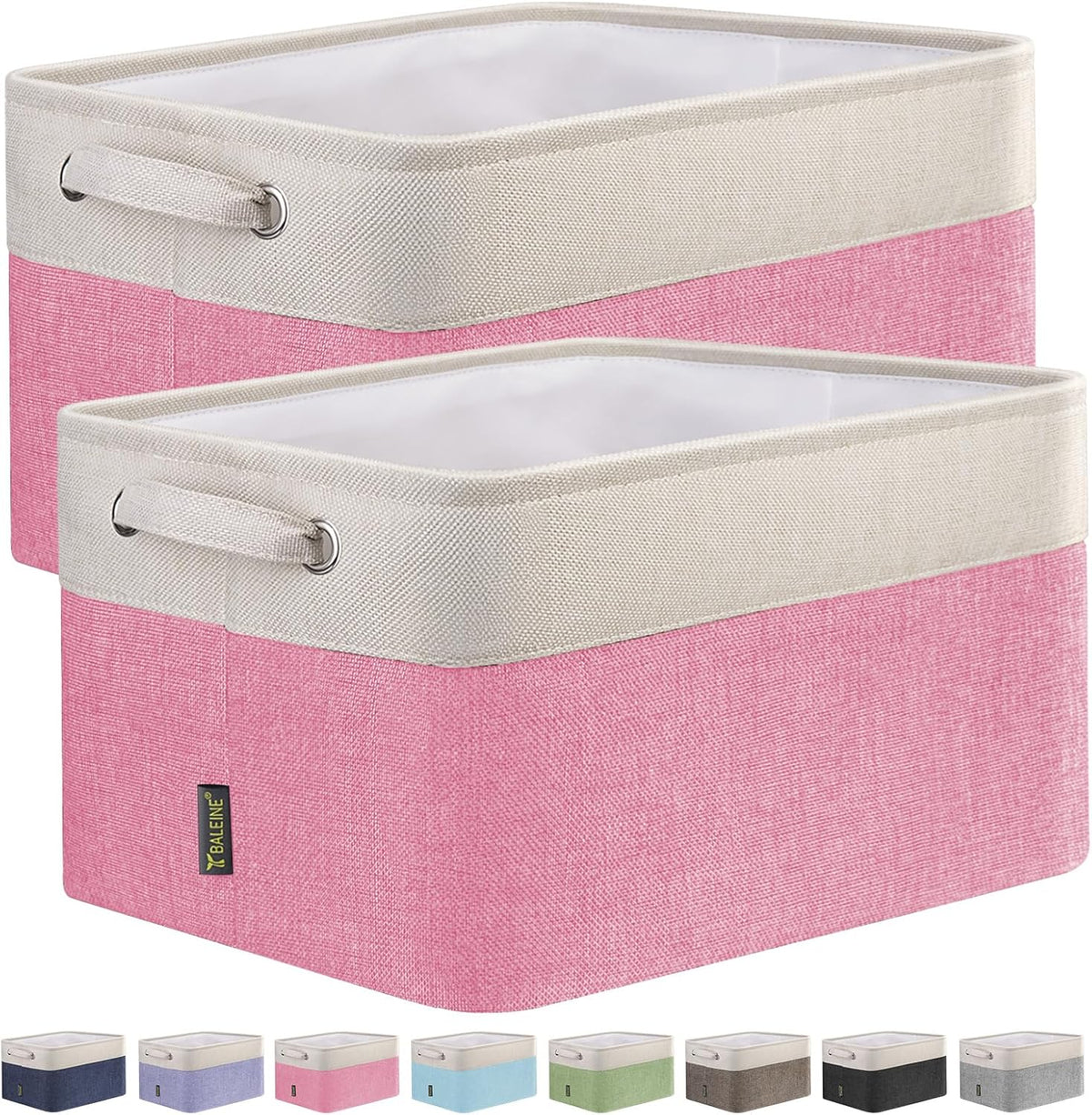 BALEINE 2 Pack Fabric Storage Bins for Shelves, Linen Storage Baskets for Organizing, Decorative Closet Bins for Clothes, Home (Pink, 15''x11''x9.5'')