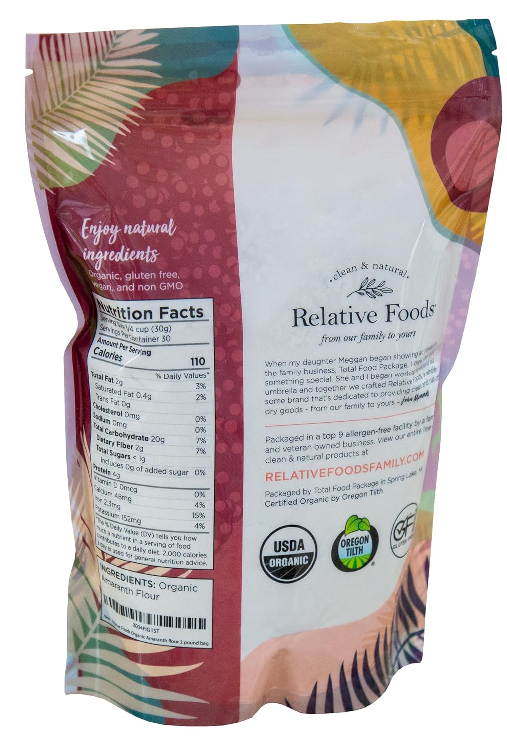 Relative Foods Organic Amaranth Flour – Gluten-Free, High Protein Organic Millet Flour – Amaranth Powder Ideal for Baking, Thickening, Flatbreads & More – 2lb Bag