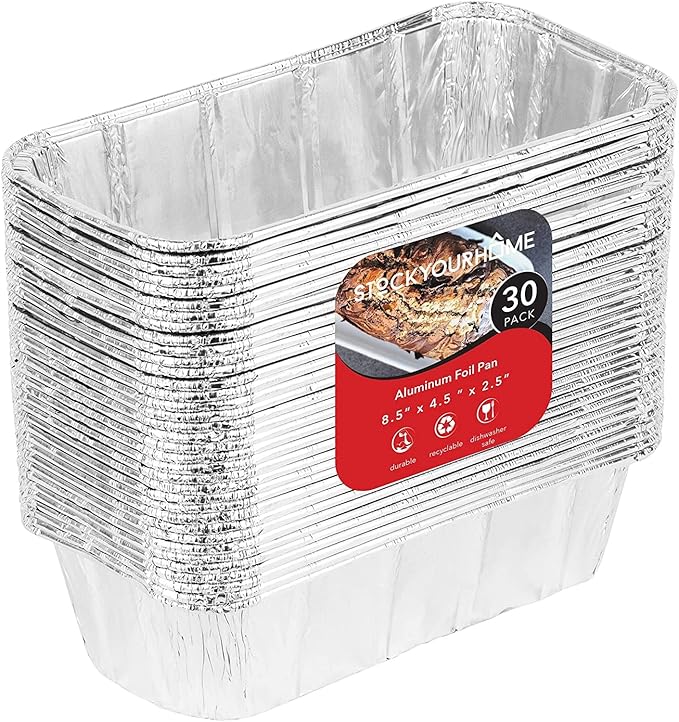 Aluminum Pans Bread Loaf Pans (30 Pack) 8x4 Aluminum Loaf Pan - 2 Lb Bread Tins, Standard Size, Compatible with Roadpro 12 Volt Portable Stove - Perfect for Baking Cakes, Bread, Meatloaf, Lasagna