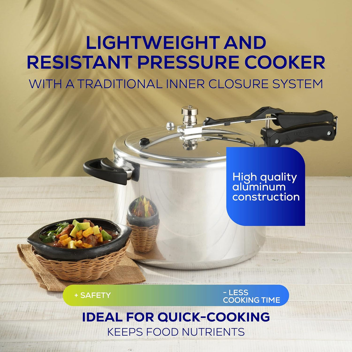 Universal (10.5 Quart / 10 Liter) Pressure Cooker, 11 Servings, Aluminum Pressure Cooker With Multiple Safety Systems and Heat Resistant Handles For Stews, Soup, Meat, and Beans
