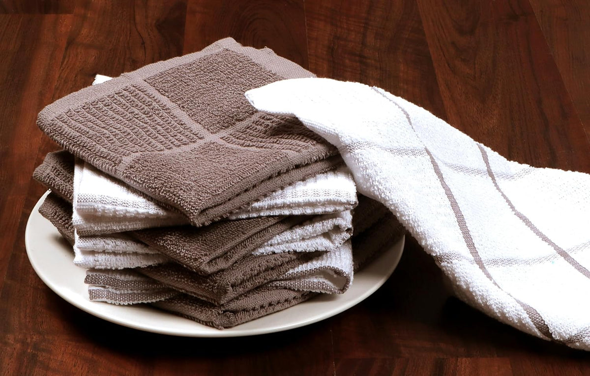 AMOUR INFINI Dish Cloths for Washing Dishes Set of 8 - Highly Absorbent, Super Soft Kitchen Dishcloths - Reusable Quick Dry Dish Rags for Cleaning & Drying Kitchen Linens (12x12 Inch - Brown)