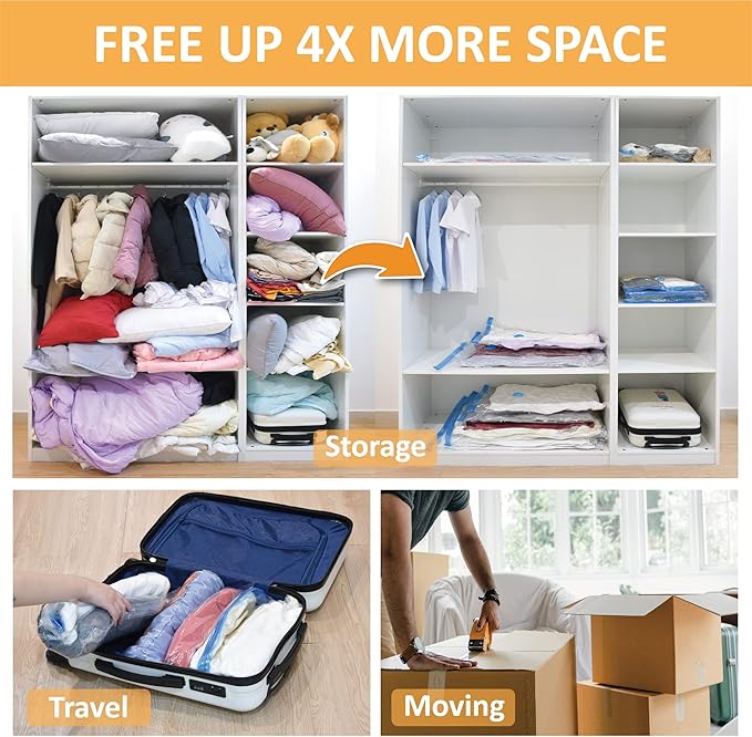 10 Jumbo Vacuum Storage Bags, Space Saver Bags Compression Storage Bags for Comforters and Blankets, Vacuum Sealer Bags for Clothes Storage, Hand Pump Included