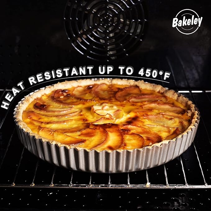 10-Inch Round Tart Pan with Loose Removable Bottom, Non-Stick Carbon Steel Quiche Pan for Oven Baking (Champagne Gold)