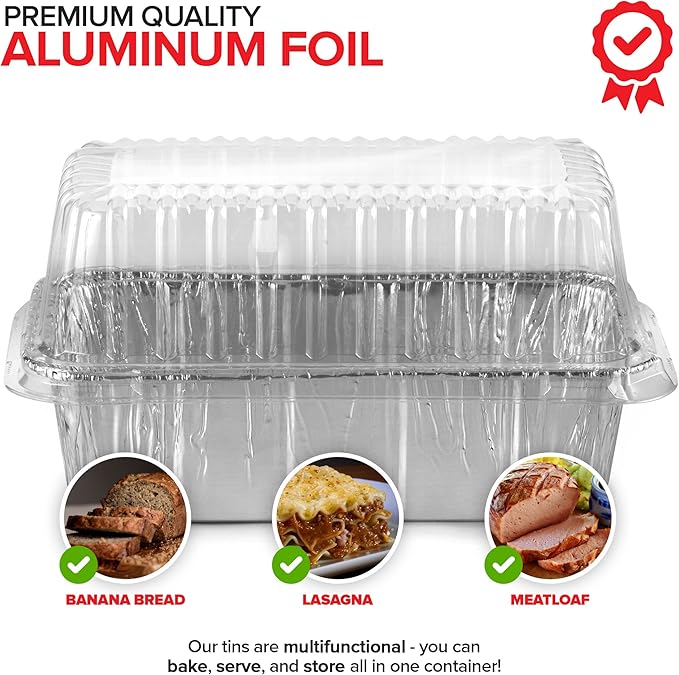 Stock Your Home Disposable Aluminum Loaf Pans with Lids, 2 Lb (30 Pack) Foil Baking Tins with Plastic Lid, Tin Pan with Cover for Cake, Banana Bread, Meatloaf, Mini Lasagna, Drip Trays
