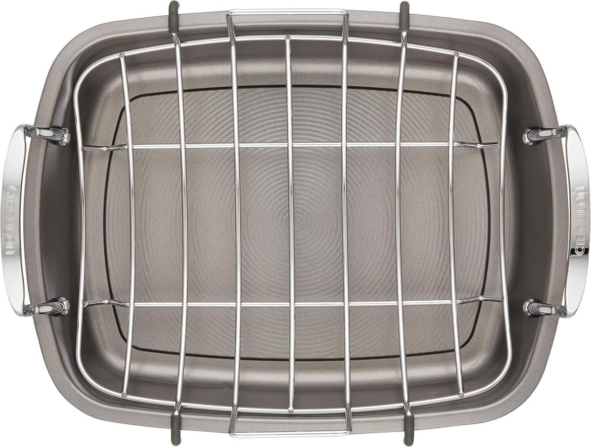 Circulon Nonstick Roasting Pan / Roaster with Rack - 17 Inch x 13 Inch, Gray
