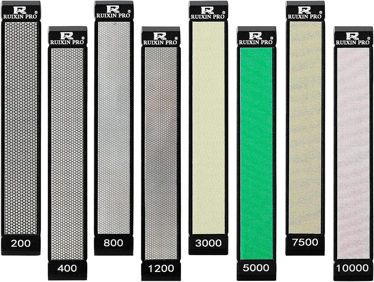 RUIXIN PRO 8 Pcs Diamond Knife Sharpening Stones for RUIXIN PRO RX-008 RX-009 Knife Sharpener Fixed - Angle Kit, Professional Whetstone Set With Base: 200/400/800/1200/3000/5000/7500/10000 Grit