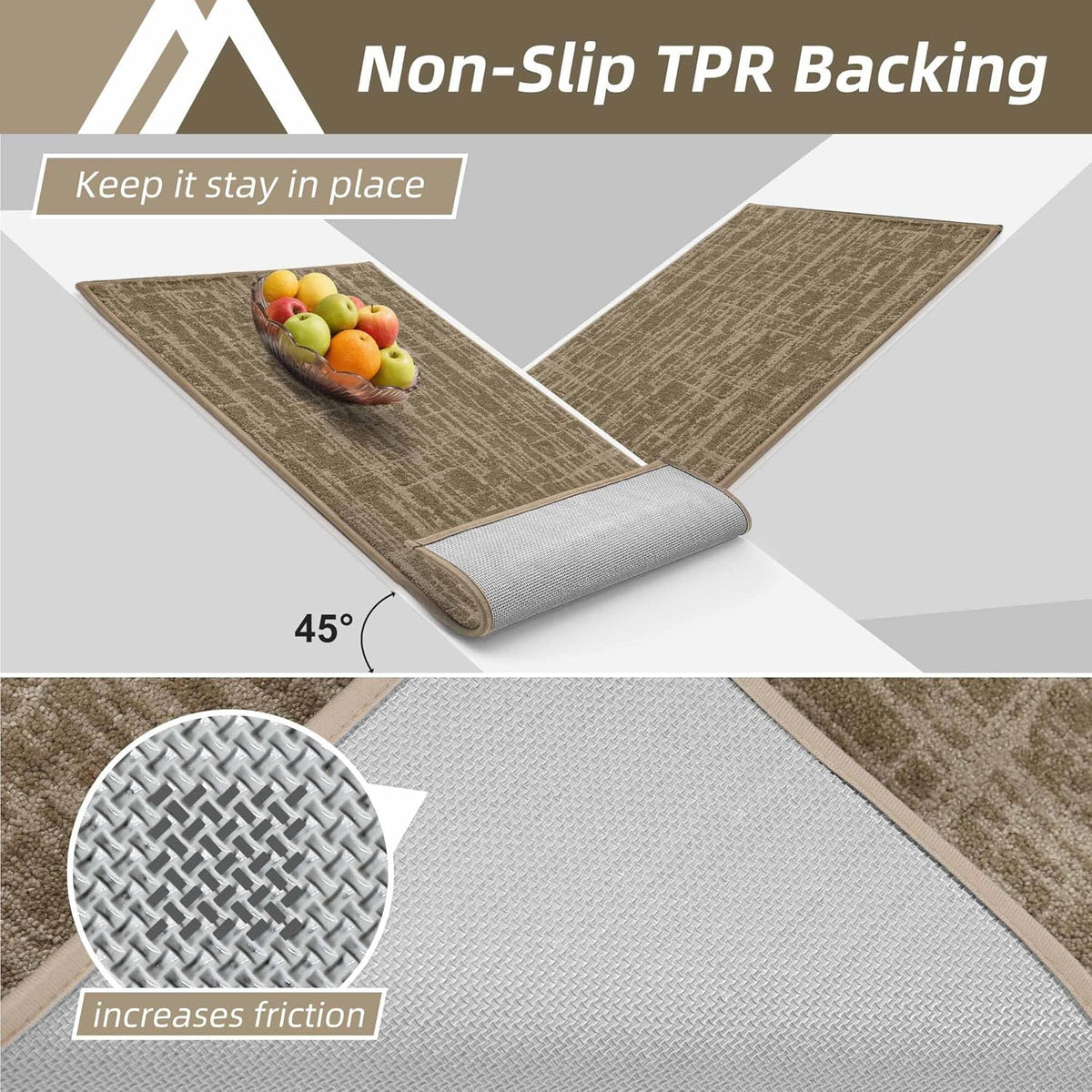 COSY HOMEER Kitchen Rugs 20"x32"+20"x48" Absorbent Soft Kitchen Mats for Floor Non Slip Kitchen Runner Rug Polyester Washable Kitchen Floor Mats for Sink Mat,Hallway,Laundry,Taupe