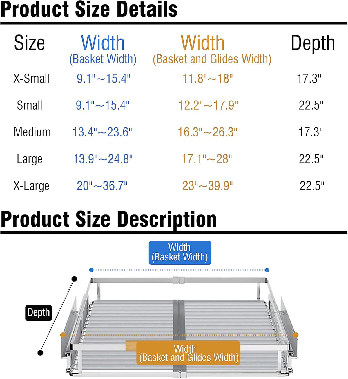 2Pack Expandable Pull Out Cabinet Organizer,12.2~17.9"W x 22.5"D Heavy Duty Slide Out Shelves Adjustable Height Cabinet Pull Out Shelves,Expandable Width Spice Rack Organizer for Kitchen