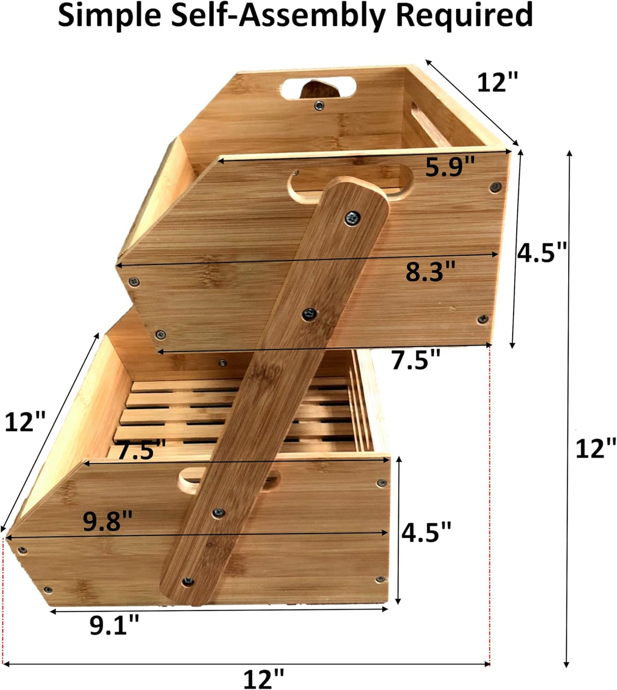 Bamboo Storage Bin - Multipurpose Open Front Stacking Bins for Kitchen & Pantry - Configurable as 2 Tier Bamboo Fruit Basket on Countertop – Ideal for Vegetables, Potato and Onion Storage Bin
