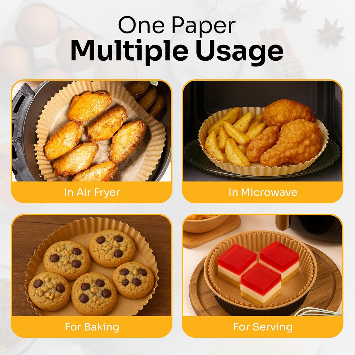 Mindful Design Air Fryer Paper Liners,125Pcs Parchment Paper, Air Fryer Disposable Liner for Microwave, Non-Stick Round Free of Bleach (8IN)