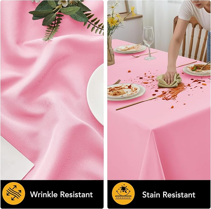 10-Pack Pink Tablecloths for Rectangle Tables, 60 x 84 Inches, Stain-Resistant Polyester Fabric for 4 Foot Tables - Washable Table Covers for Weddings, Banquets, Birthday Parties, Events