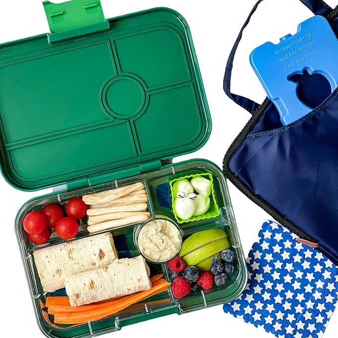Yumbox Tapas Leakproof Bento Lunch Box: 4.2 Cups Larger 5-Compartment Design in Jurassic Green with Jungle tray - for Adults and Bigger Kids.