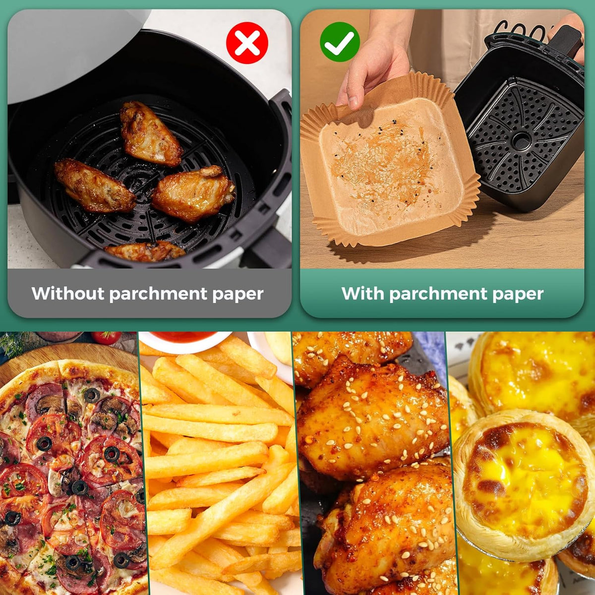 Vailnd Air Fryer Liners Disposable, 150 Pcs 8" Unbleached Parchment Paper Sheets Square, Heavy-duty Baking Paper Liner for Air Fryers Cooking Oven Steamer, Non-Stick, Grease-Resistant