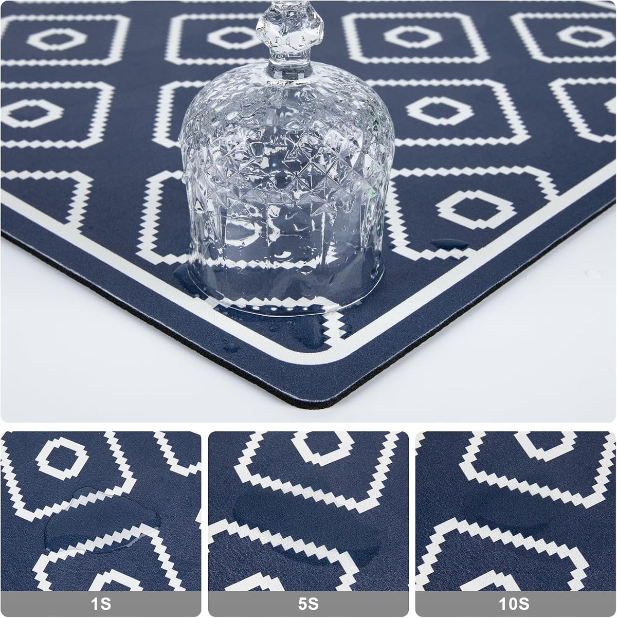 SUEH DESIGN Dish Drying Mat, Absorbent Coffee Mat 23.6 x 15.7 in Quick Dry Kitchen Drying Dish Drain Mat for Kitchen Counter Coffee Bar, Dark Blue