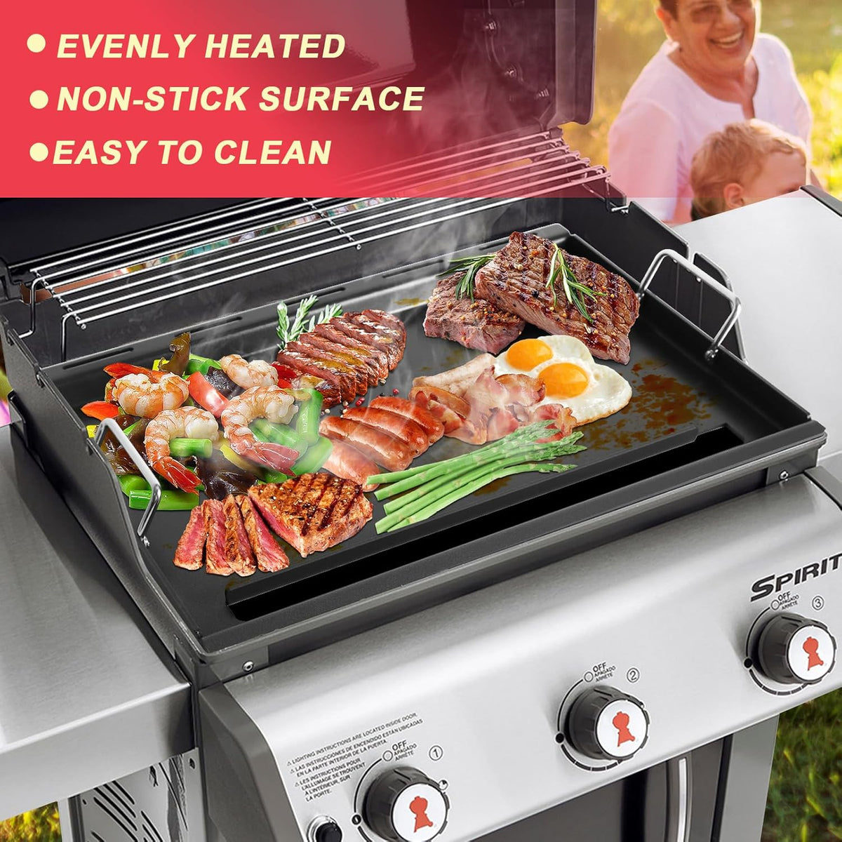 6787 Spirit 300 Full Size Griddle Insert for Weber Spirit I & II 300 Series Grill Accessories Spirit E-310 E-320 E-330 S-310 SP-310, Spirit 2 E310 S-310 Flat Top Griddle, Carbon Steel for 7638 7639