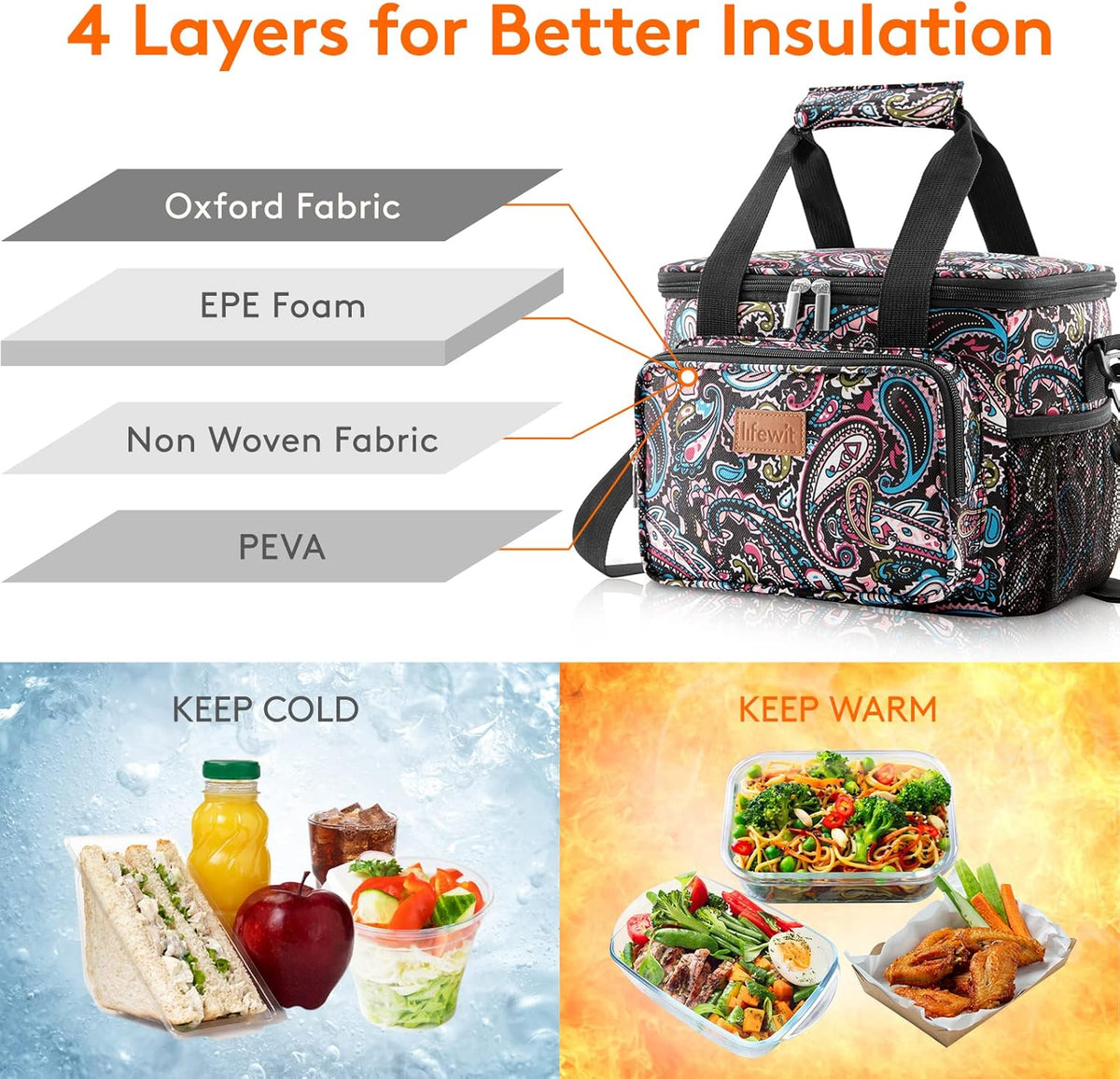 Lifewit Medium Lunch Bag Insulated Lunch Box Soft Cooler Cooling Tote for Adult Men Women, Paisley 12-Can (9L)