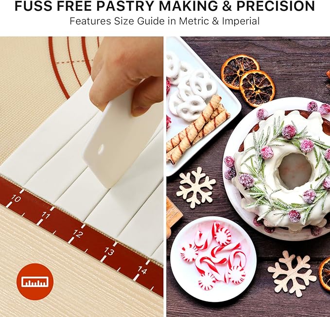 26x16 Inch Extra Thick Silicone Baking Mat with Measurements, Non-slip and Reusable - For Cookies, Bread, Pastry