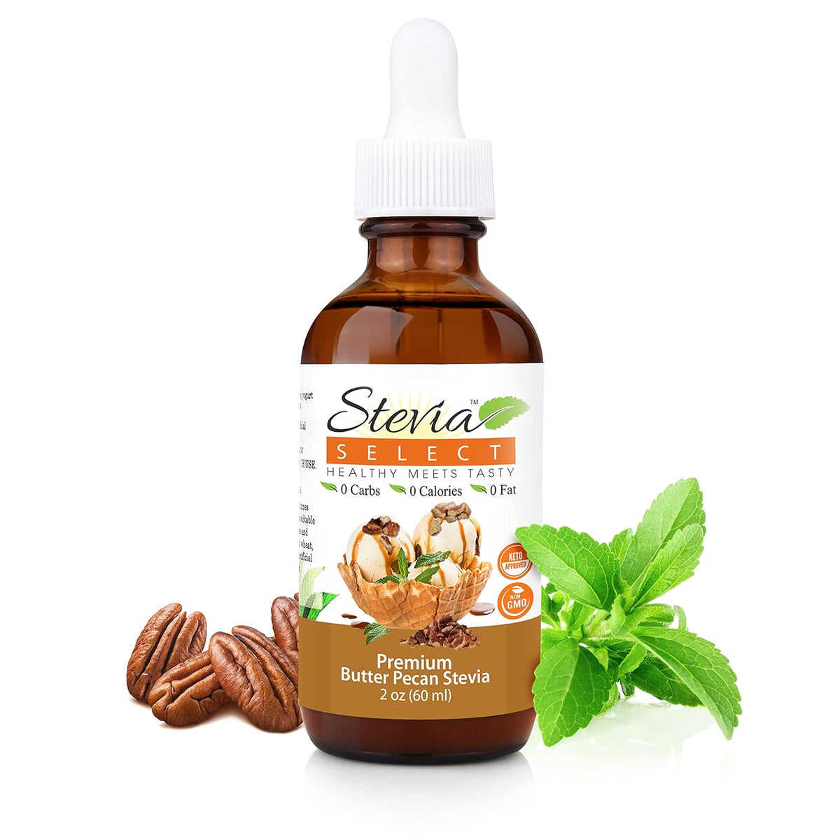 Stevia Select Butter Pecan Flavored Liquid Stevia – Zero Calorie Coffee, Tea, Drink & Baking Sweetener, All-Natural, No Erythritol, Keto-Friendly Sugar Alternative, 300 Servings – 2 Oz (1 Pack)