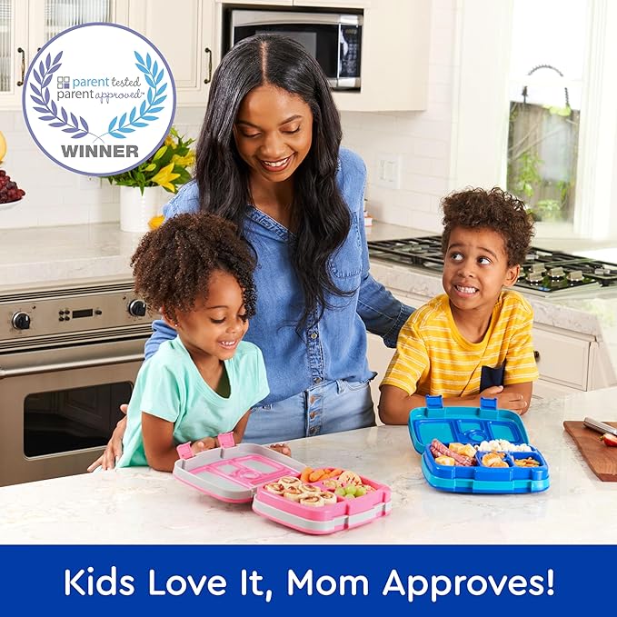 Bentgo Kids Prints Leak-Proof, 5-Compartment Bento-Style Kids Lunch Box - Ideal Portion Sizes for Ages 3-7, Durable, Drop-Proof, Dishwasher Safe, & PFAS & BPA-Free Materials (Sharks)