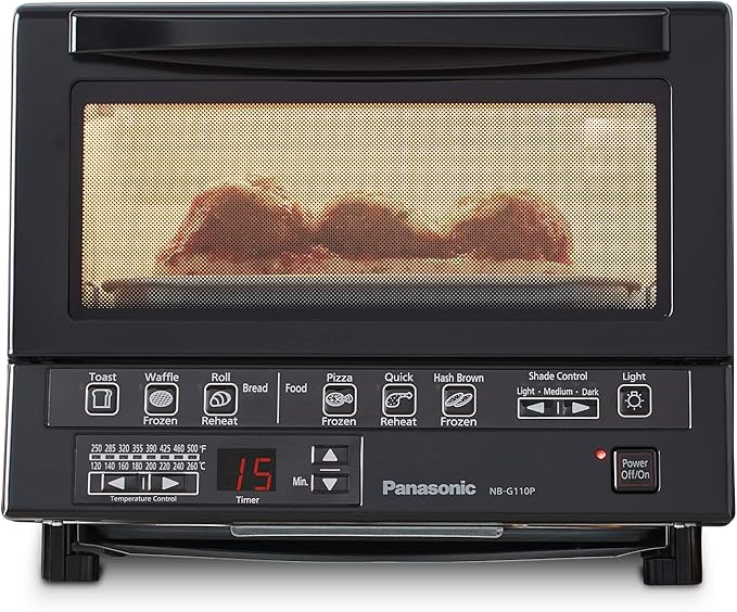 Panasonic FlashXpress Toaster Oven Countertop, 4-Slice Compact Size with Double Infrared Heating, 6 Auto Cook Options and Precise Temperature Control, 1300W - NB-G110P-K (Black)
