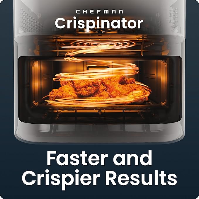 Chefman Crispinator Air Fryer 6-in-1 with 8 Qt capacity, 450°F Max Temp with TurboFry Pro Technology for Fast and Even Results, Viewing Window, Nonstick Ceramic Basket