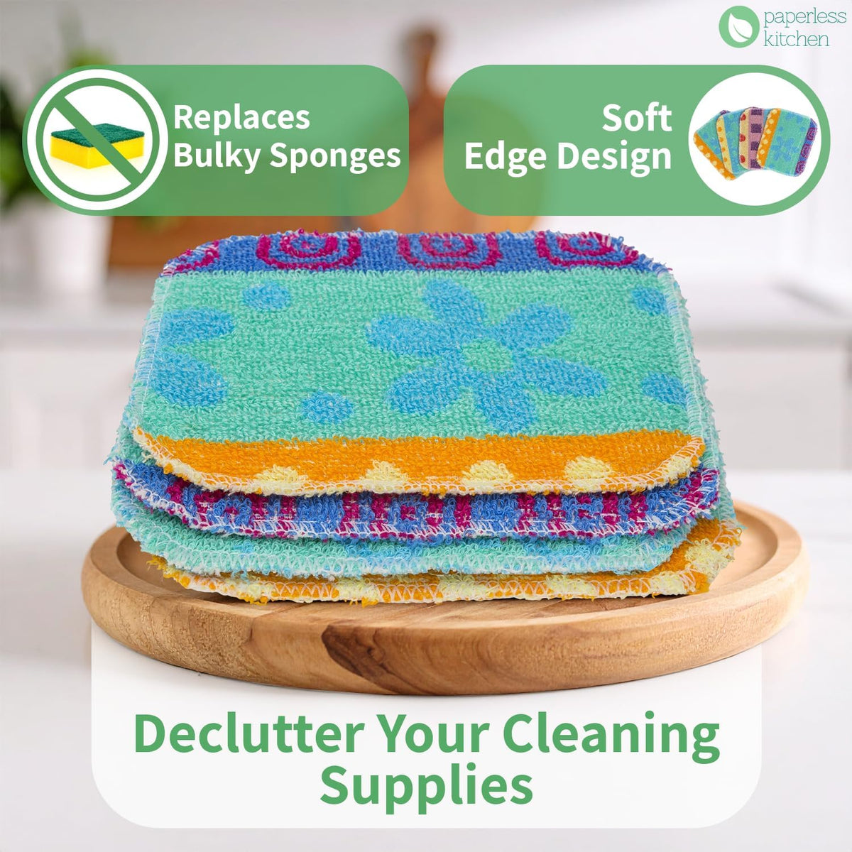 Kitchen Dish Scrubbers | Soft Scrub for Dishes | Non-Scratch Cleaning Pads for Kitchen | Made from Cotton Fiber | Safe on All Surfaces | Long-Lasting & Easy to Clean | Pack of 4